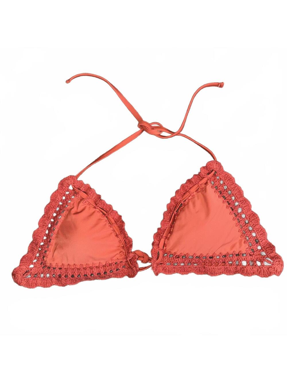 Shade & Shore Orange Crochet Trim Halter Bikini Top NWT Size M